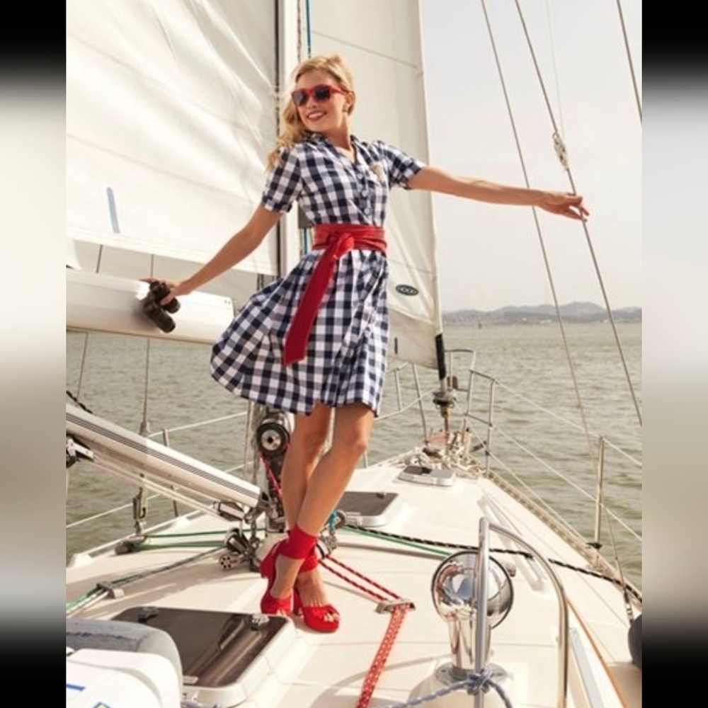 Shabby Apple Navy and White Checkered Gingham Midi Dress Size 6
